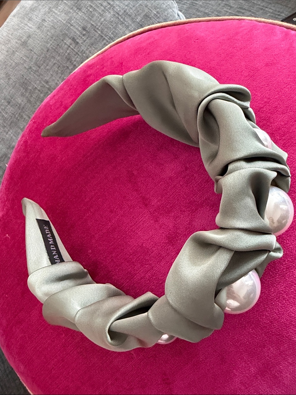 Anthropologie Knotted Olive Green Pearl Accent Headband